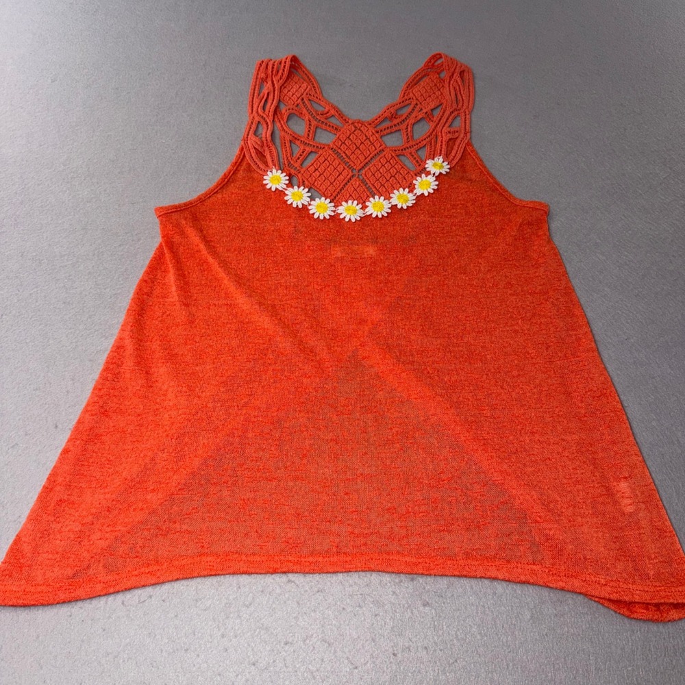 Black Bead Tank Top‎ Womens S Orange Crochet Lace Daisy Flower Boho Sleeveless